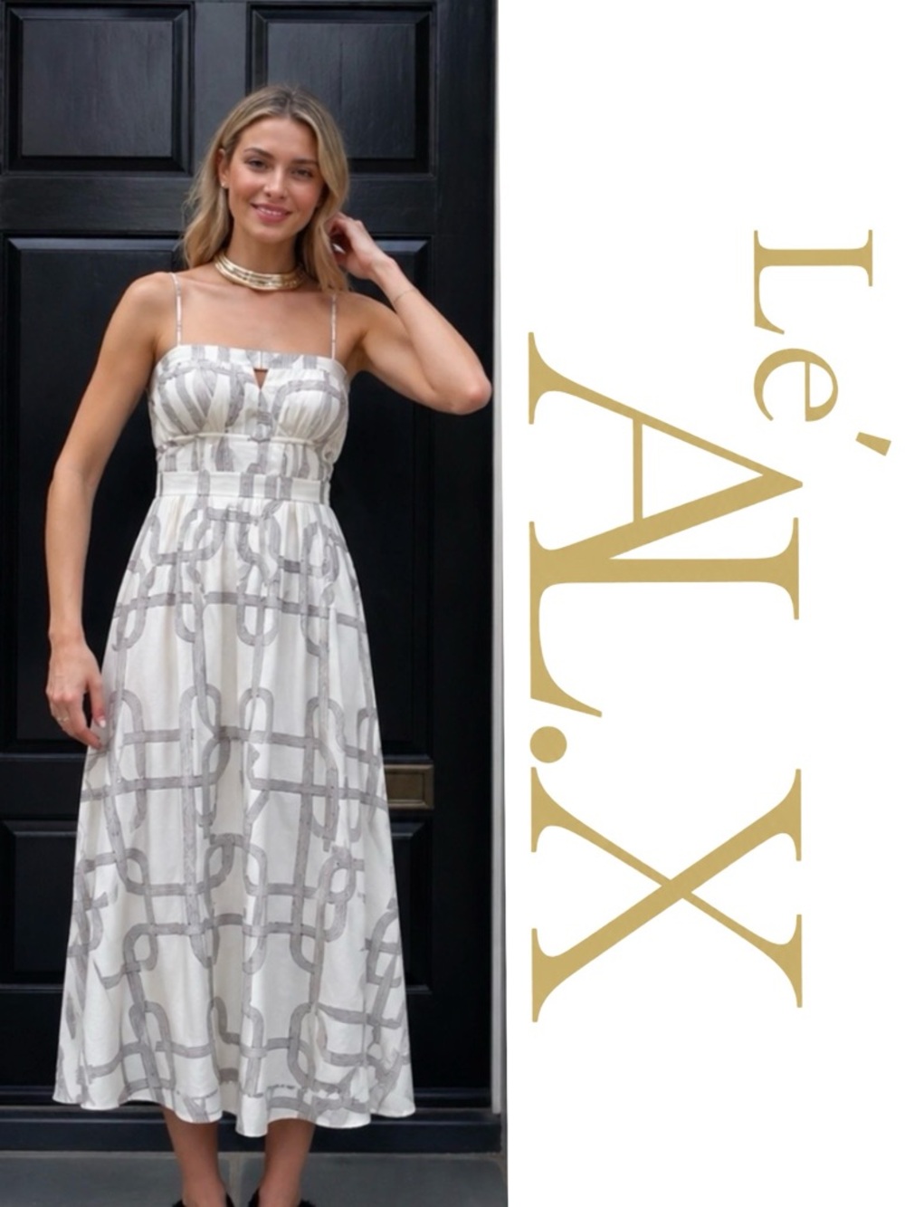 NWT $199 Le’AL.X Black & Creme Midi Dress – XS